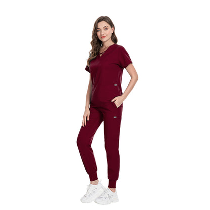 Valam Scrubs - Burgundy Jogger & Three Pocket Top