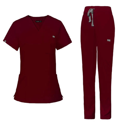 Valam Scrubs - Burgundy Straight Pant & Three Pocket Top