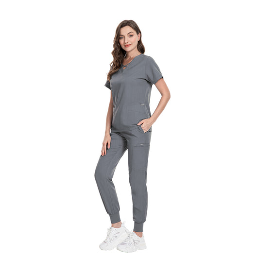 Valam Scrubs - Grey Jogger & Three Pocket Top