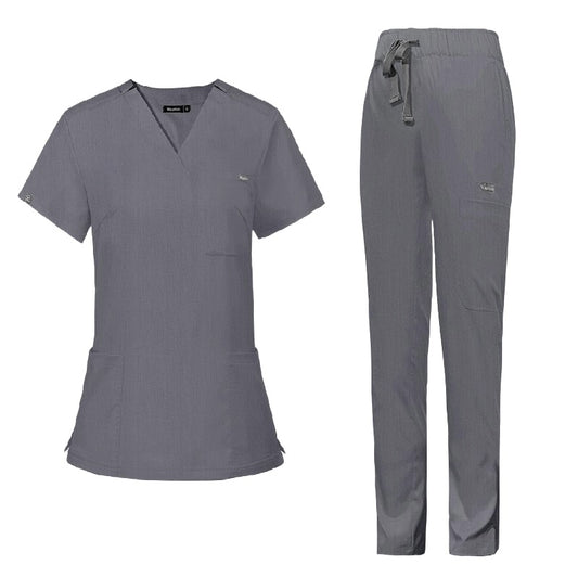 Valam Scrubs - Grey Straight Pant & Three Pocket Top