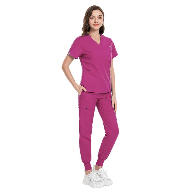 Hotpink 3 pockets v neck jogger set