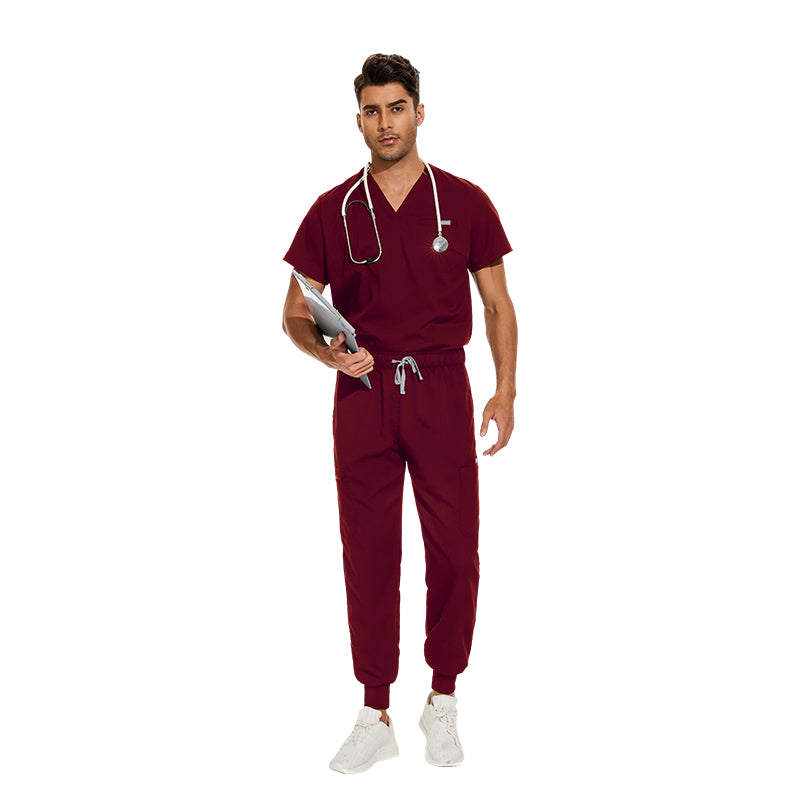 Valam Scrubs - Man Burgendy Jogger & Three Pocket Top