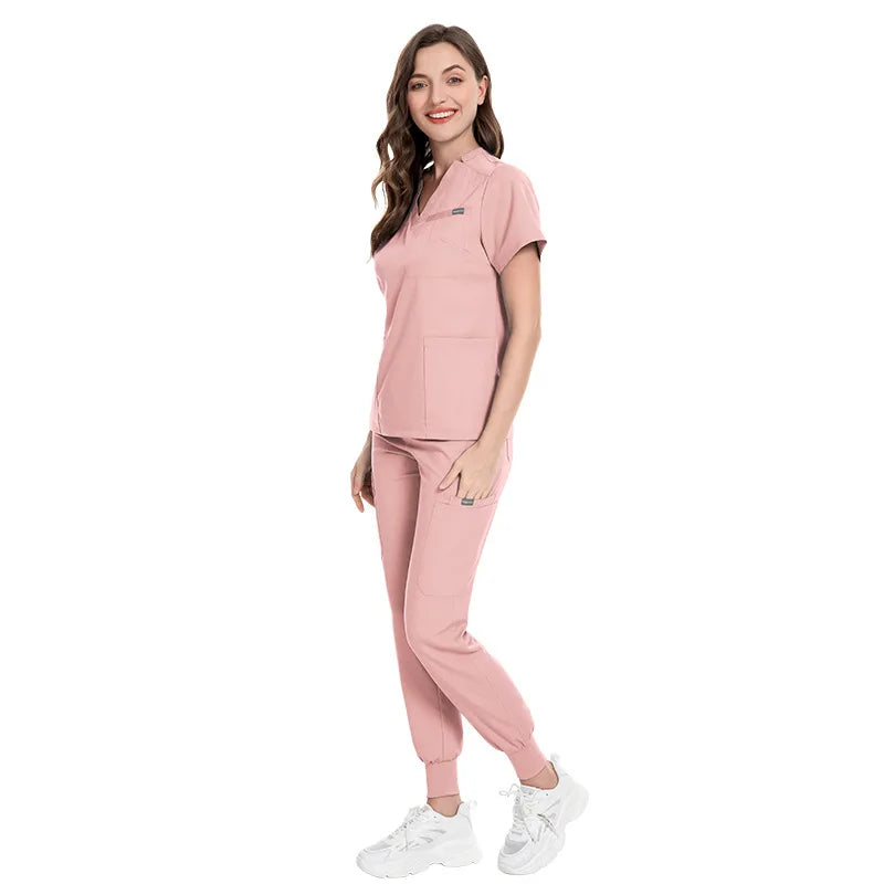 Pink 3 pocket v neck jogger set