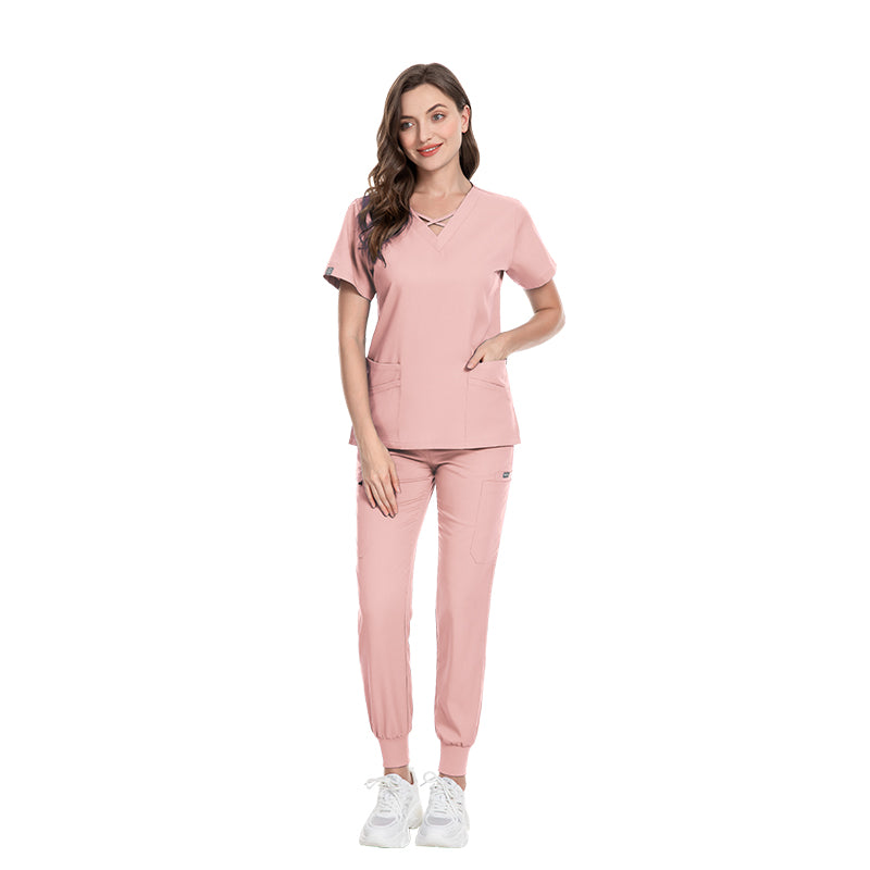 Valam Scrubs - Pink Jogger & Three Pocket Top