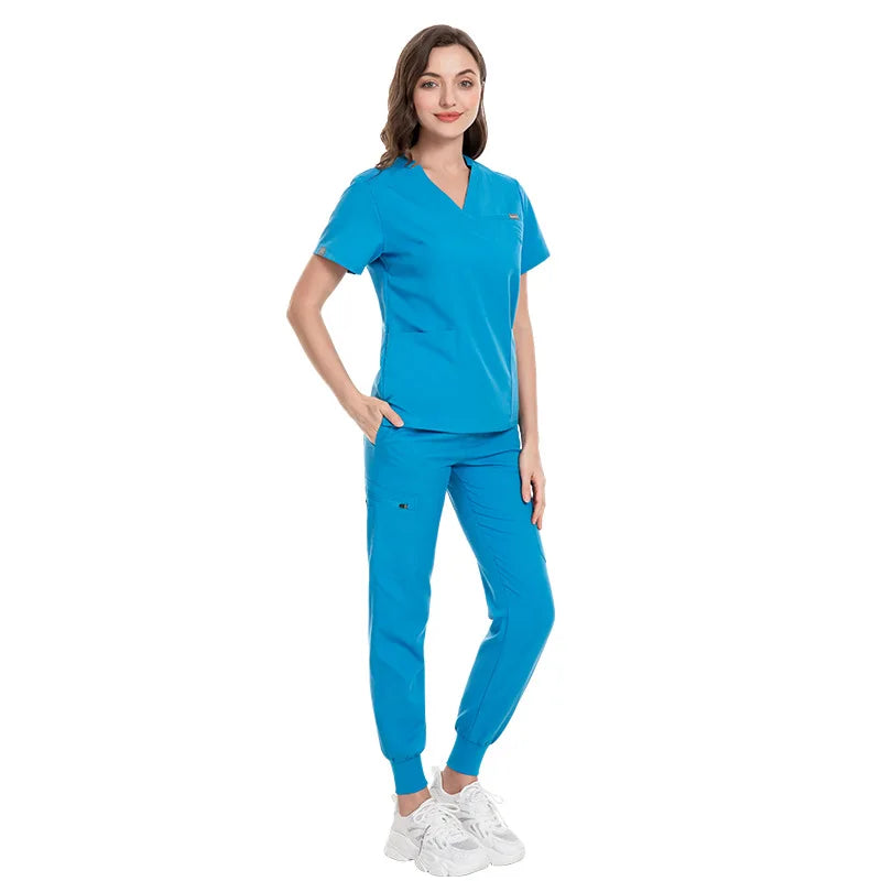 Turquoise 3 Pocket V Neck Jogger Set