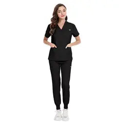 Valam Scrubs - Black Jogger & Three Pocket Top