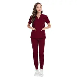 Valam Scrubs - Burgundy Jogger & Three Pocket Top