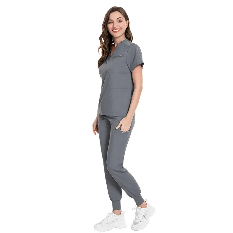 Valam Scrubs - Grey Jogger & Three Pocket Top